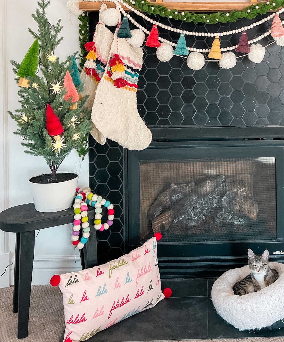 Colorful Holiday Bedroom Mantel. Add some holiday cheer to your bedroom with these colorful ideas!