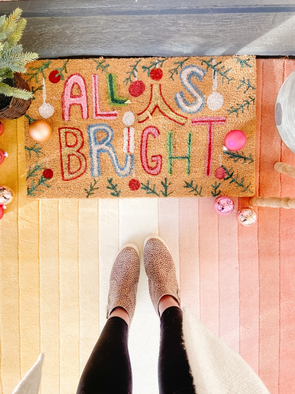 Anthropologie-Inspired Colorful Holiday Doormat. Add some holiday color this holiday season by painting a blank coir rug! 
