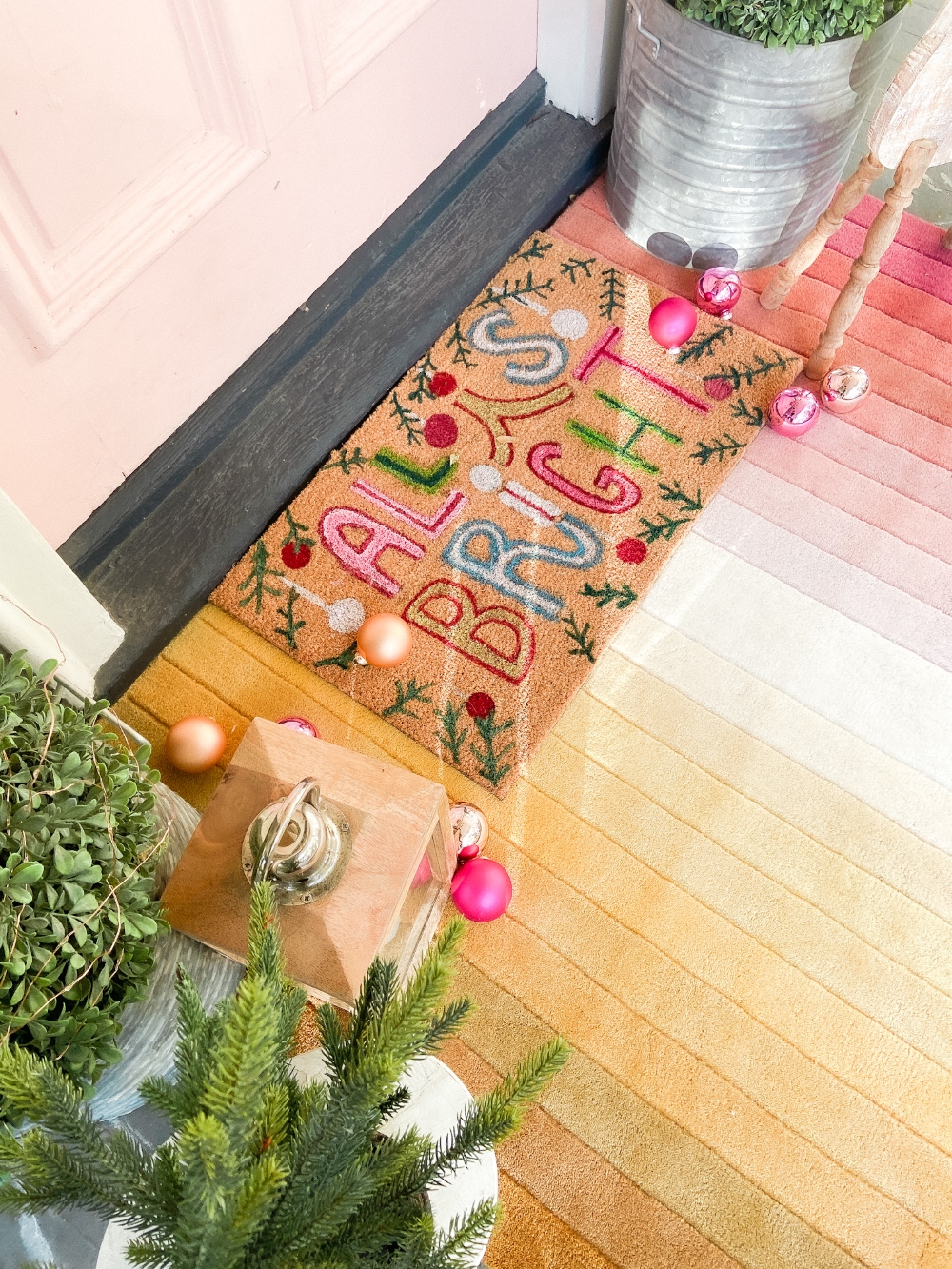 Anthropologie-Inspired Colorful Holiday Doormat. Add some holiday color this holiday season by painting a blank coir rug! 