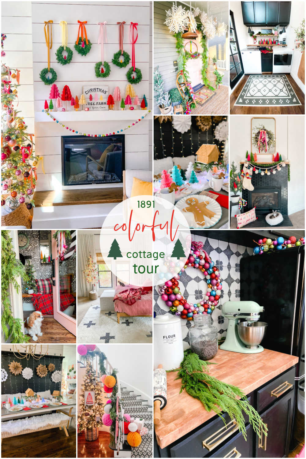 My Colorful Holiday Cottage Tour. Adding whimsical elements and colors to our historic home for the holidays with easy DIY ideas! 