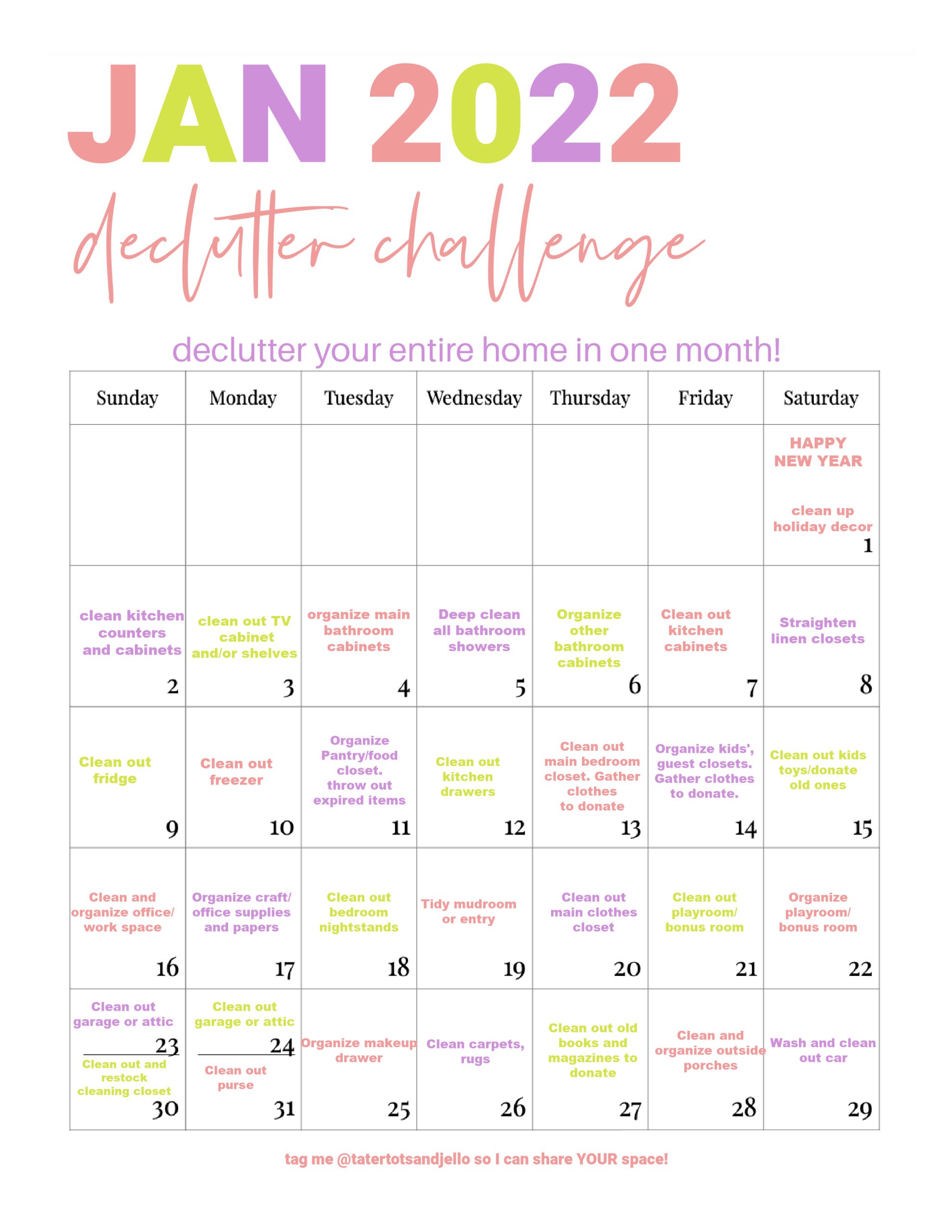 January Declutter Challenge 2022 - tackle one space each day!