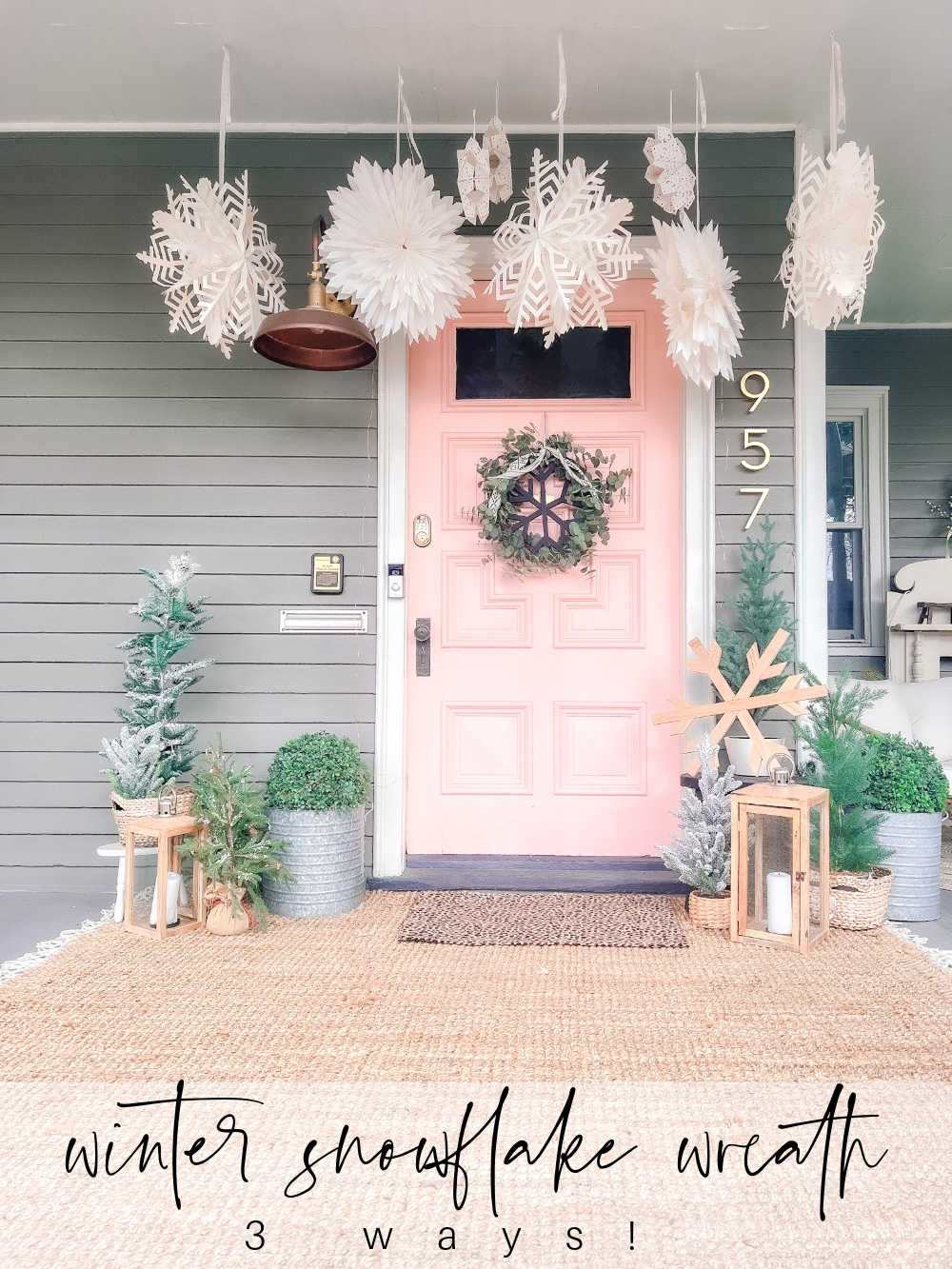 Snowflake Winter Wreath - Three Ways! I took my favorite wood DIY snowflake and showed how to use it to create THREE easy winter wreaths!