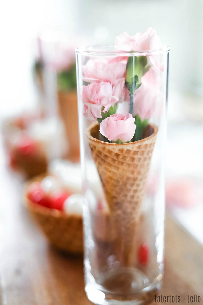 Spring waffle cone centerpiece 