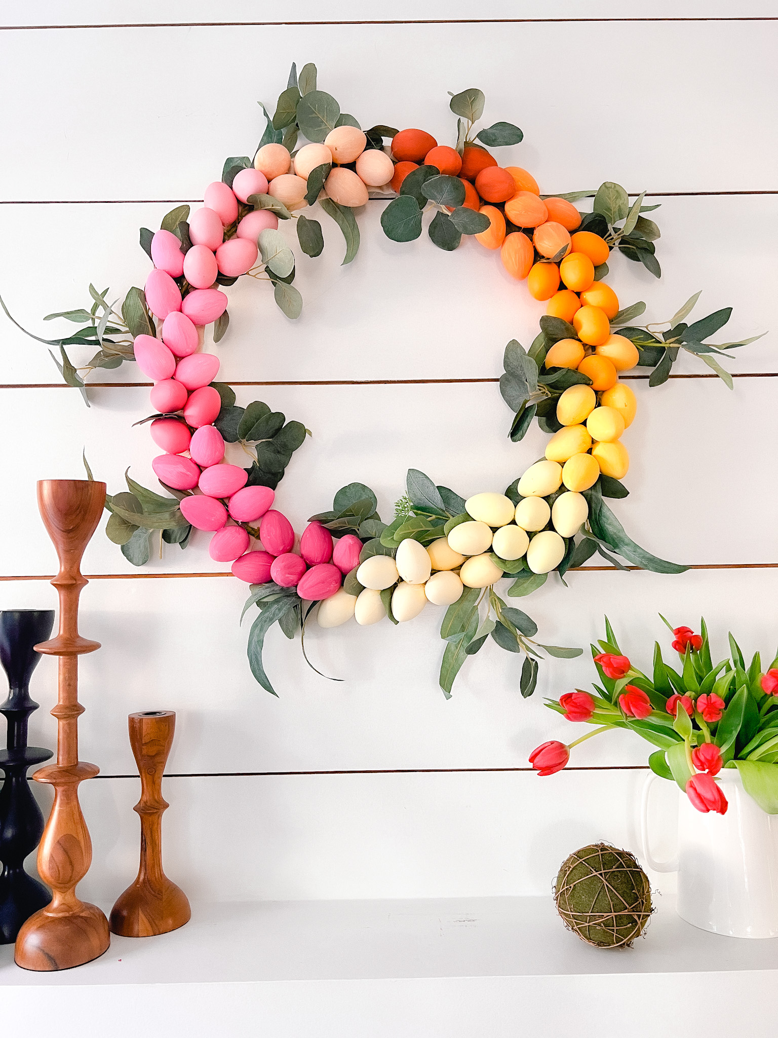 Colorful Ombre Easter Egg Wreath. Celebrate spring by creating a bright and colorful ombre egg wreath to match YOUR decor! 