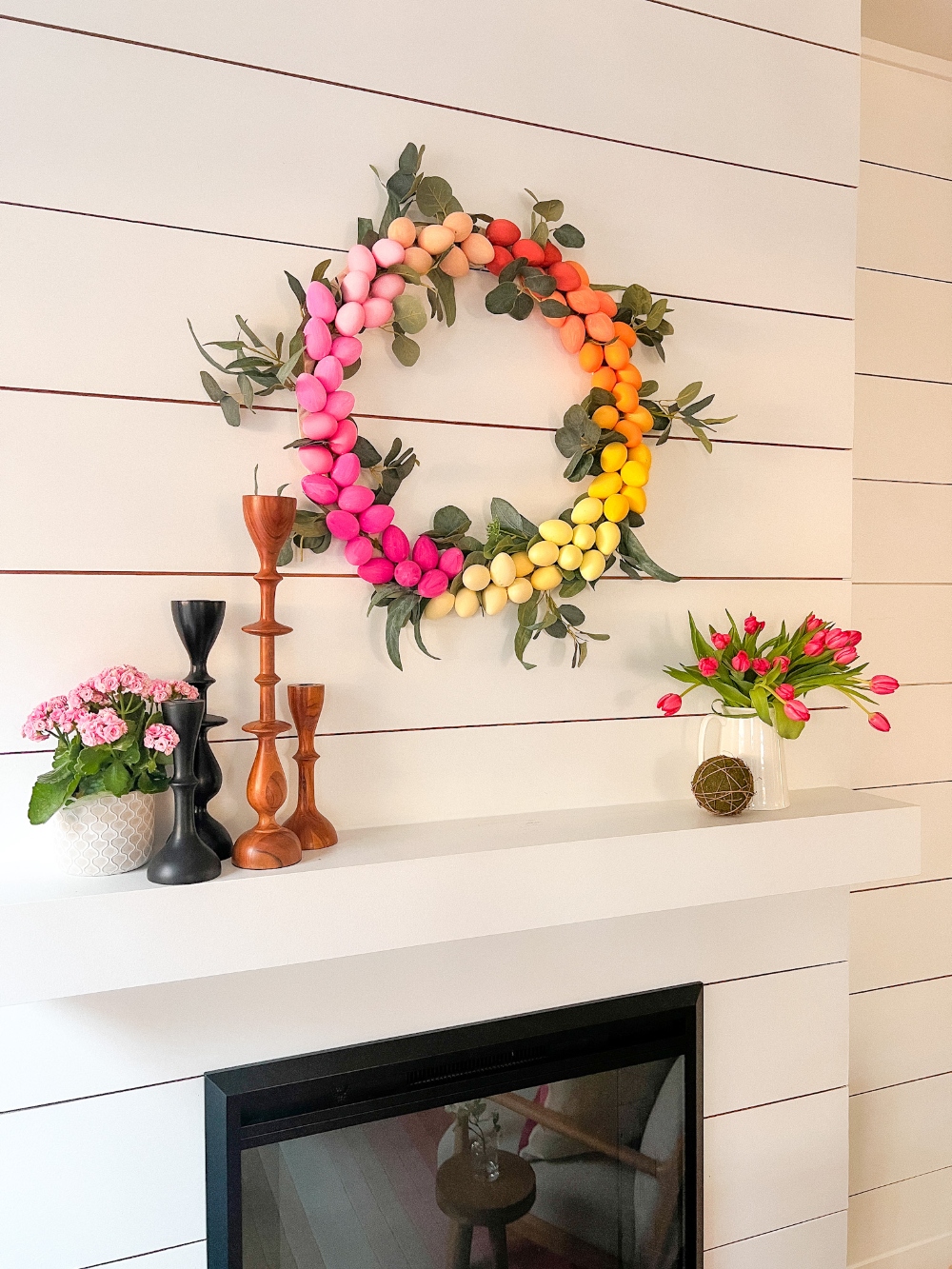 Colorful Ombre Easter Egg Wreath. Celebrate spring by creating a bright and colorful ombre egg wreath to match YOUR decor!