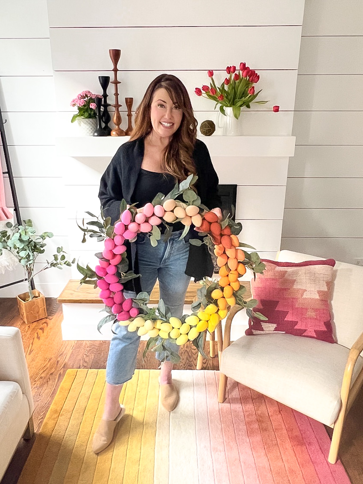 Colorful Ombre Easter Egg Wreath. Celebrate spring by creating a bright and colorful ombre egg wreath to match YOUR decor!