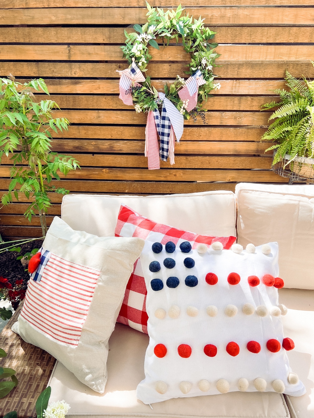 Two Easy Patriotic Pillow Covers. Add some summer patriotic charm to your home with these red white and blue no-sew pillow covers you can make in minutes!