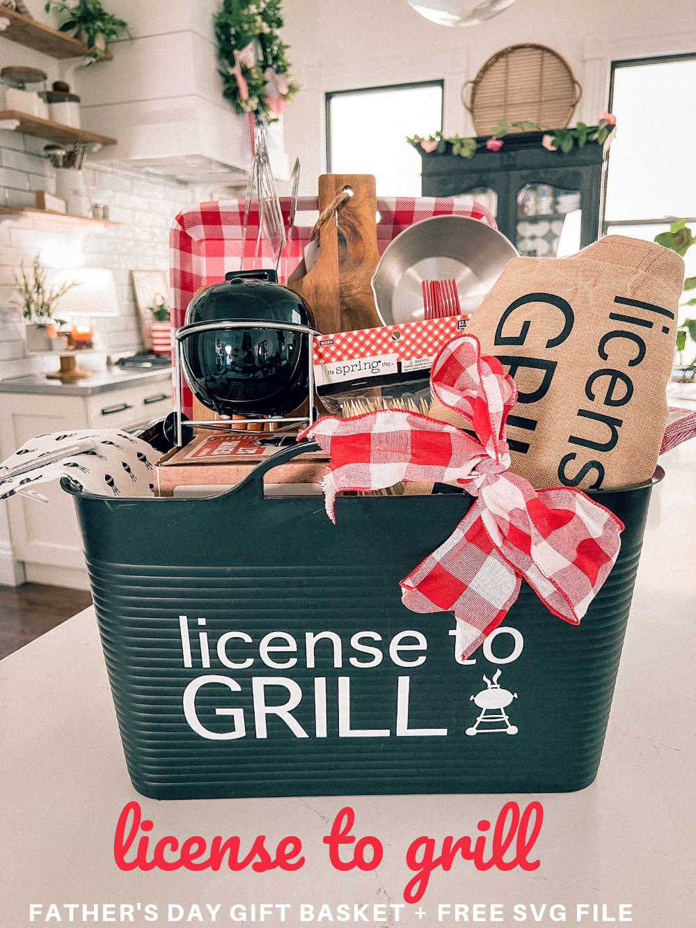 License to Grill Father's Day Gift Basket. Celebrate the dads in your life by creating a fun grilling gift basket with personalized basket and BBQ apron!