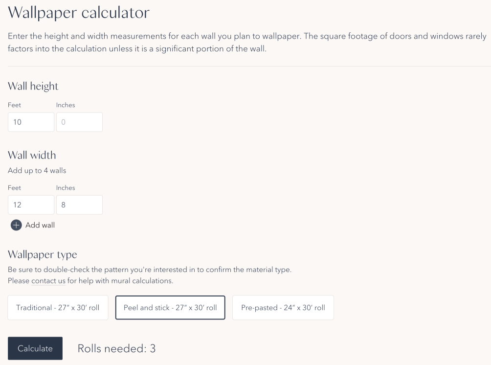 Hygge and West Wallpaper calculator 