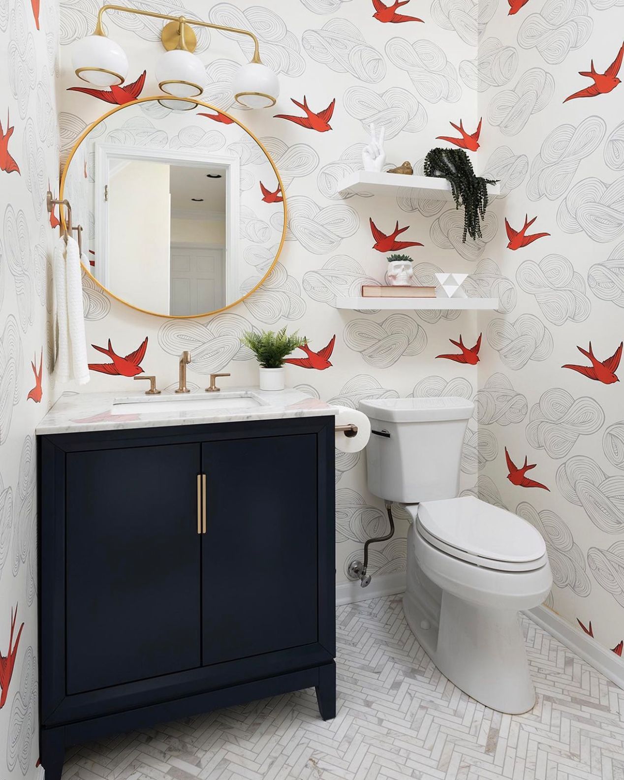 Hygge and West Daydream Wallpaper in Picture Perfect House's bathroom 