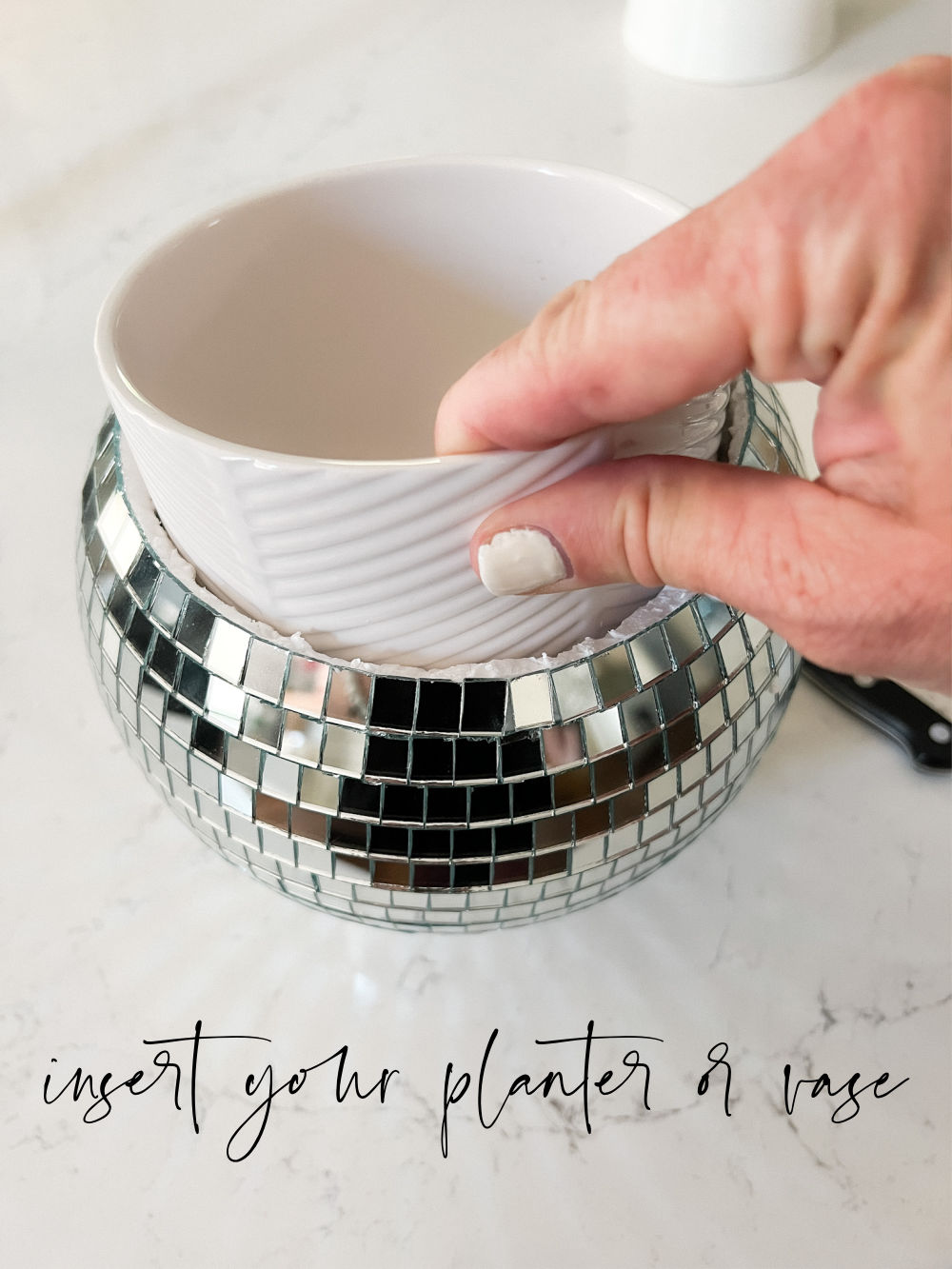 DIY Summer Disco Ball Planter. Turn a disco ball into a whimsical, sparkling summer centerpiece in less than 5 minutes!