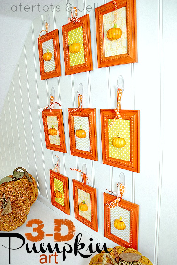 3-D pumpkin art wall using dollar sore frames 