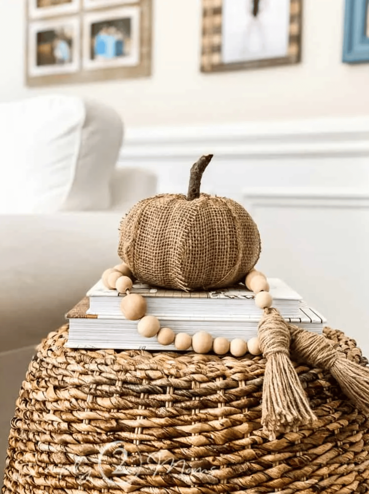 dollar store pumpkin DIY with burlap and natural elements from Simply 2 Moms 