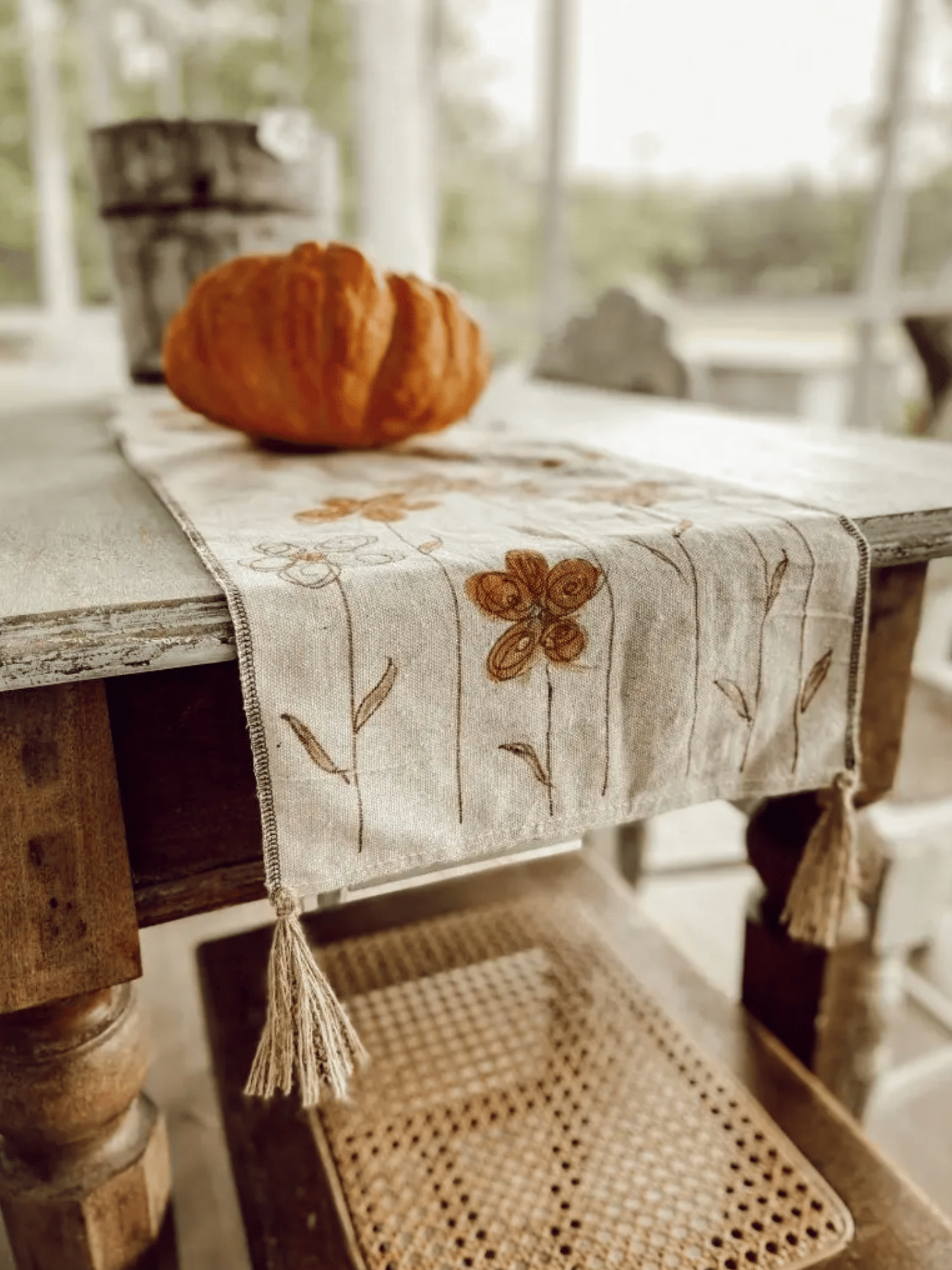 Hand painted drop cloth runner for fall from Rachel at The Ponds Farmhouse 