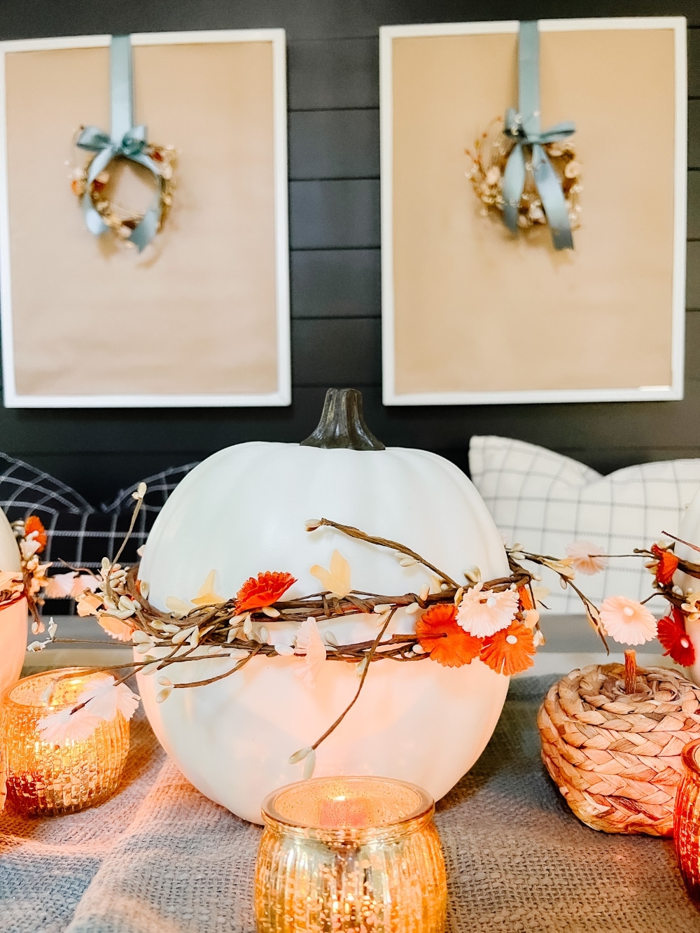 Easy Thanksgiving Centerpiece. Whip up this easy 3-pumpkin centerpiece for Thanksgiving in minutes!