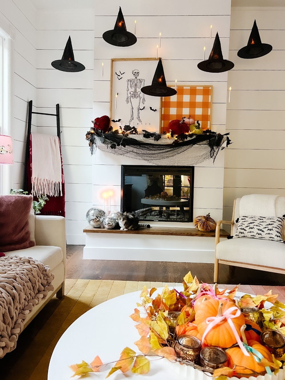 Easy Hanging Candles and Witches Hats Halloween Mantel 