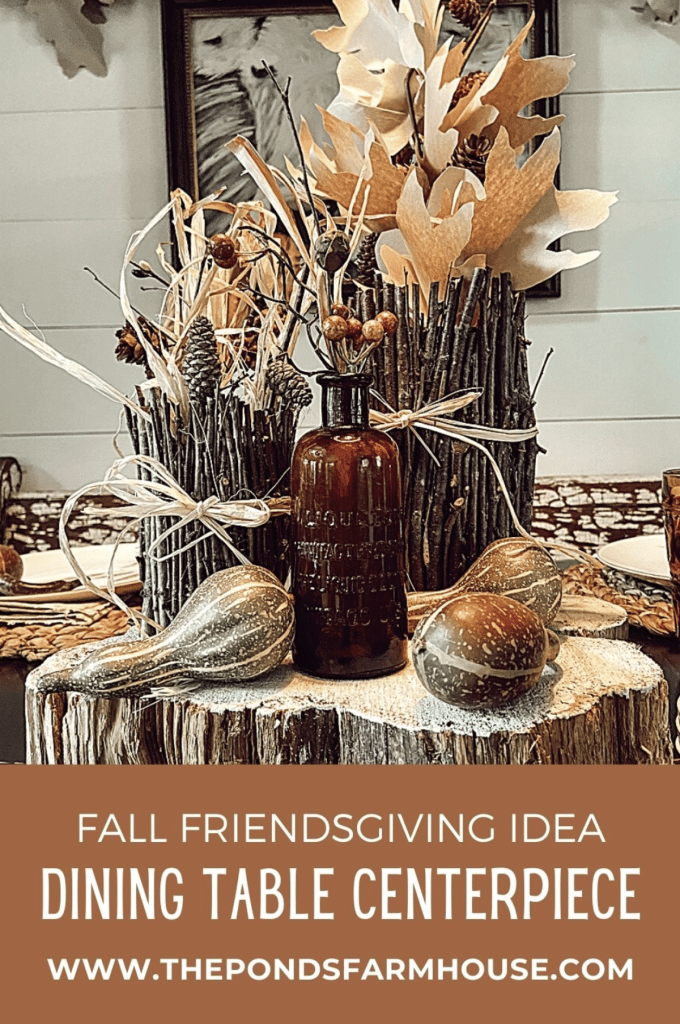 A Fall Centerpiece that’s perfect for your Thanksgiving or Friendsgiving Dining Table. It combines DIY and Vintage pieces for a unique table arrangement.