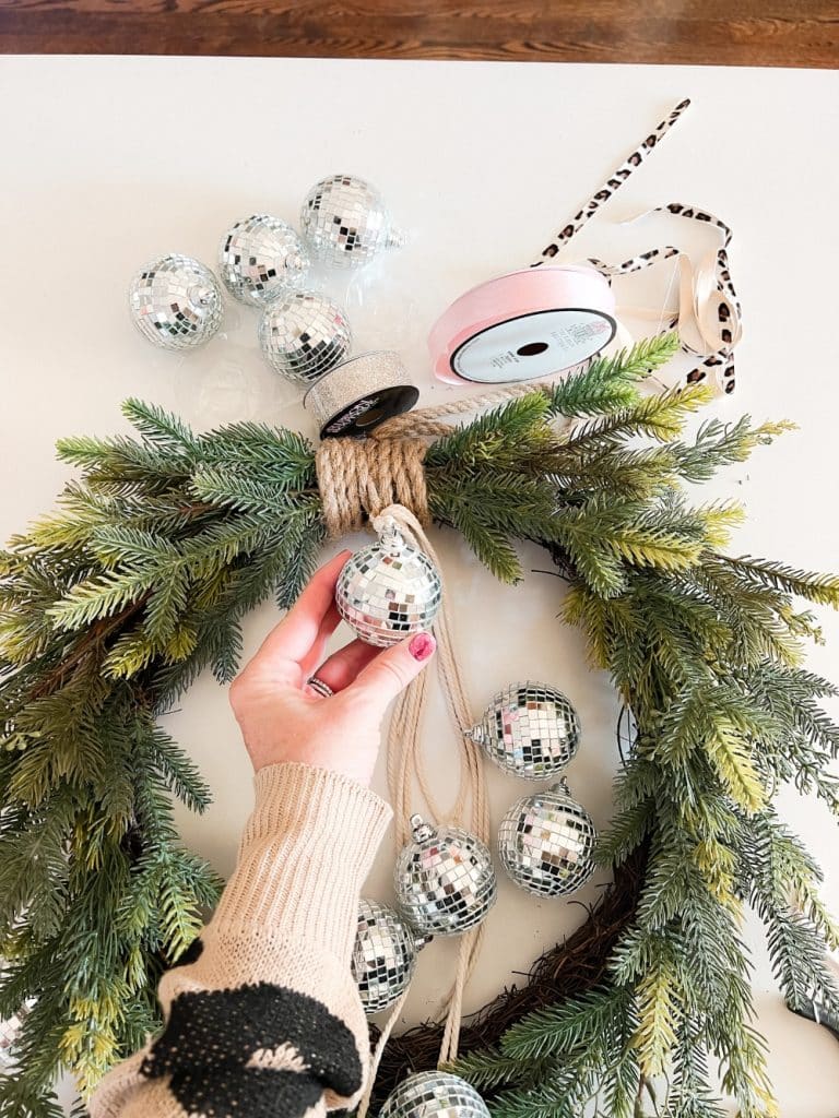 Holiday Evergreen Disco Ball Wreath great for New Years too!