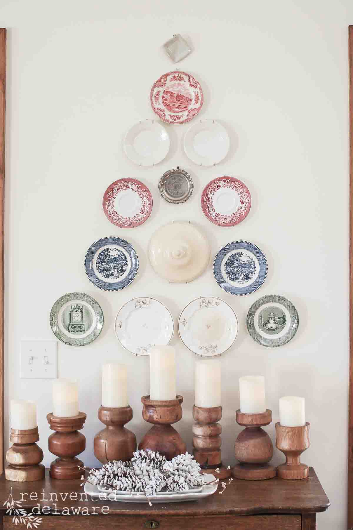 DIY Christmas Tree-shaped plate wall