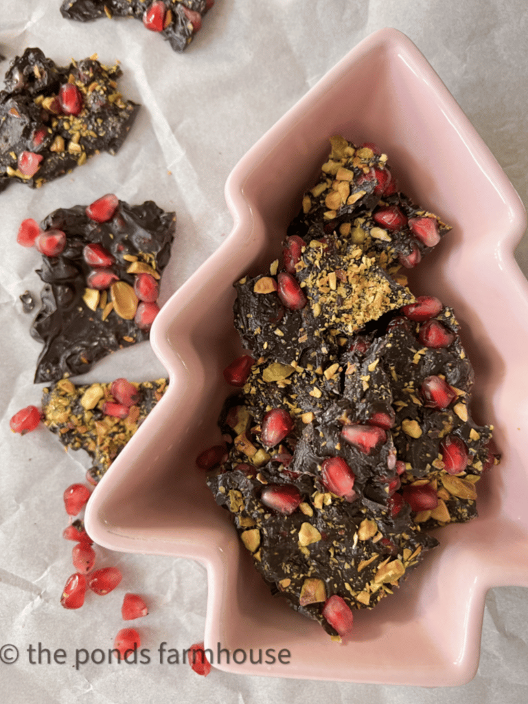 chocolate and pomegranate bark recipe from Rachel at The Ponds Farmhouse 