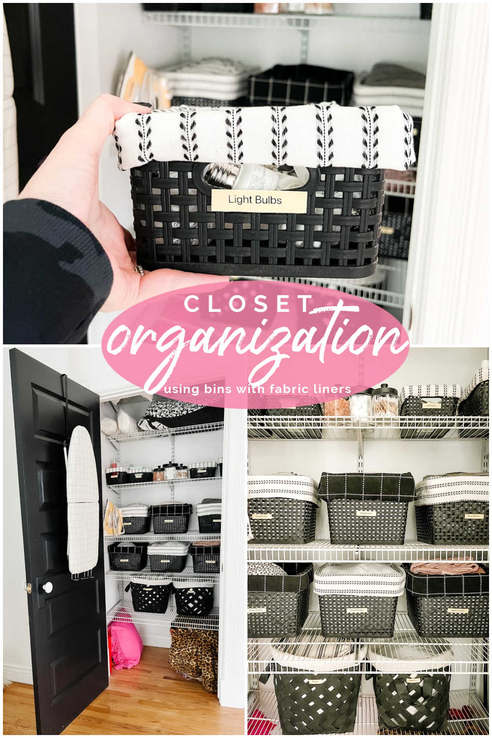 Organizing a Closet Using Bins With DIY Fabric Liners