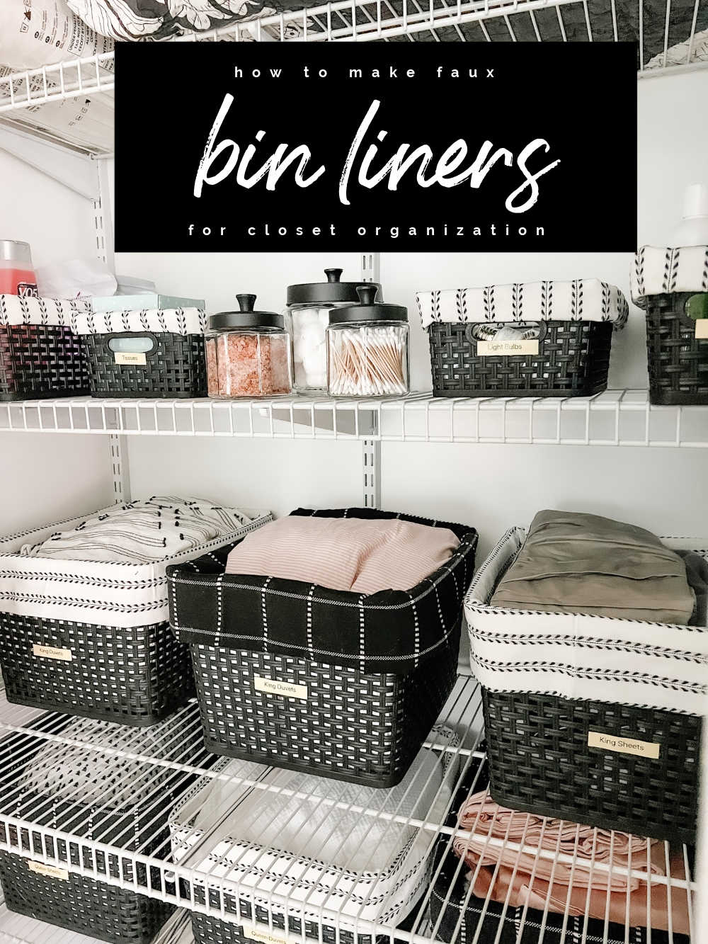 Organizing a Closet Using Bins With DIY Fabric Liners. Organize your closets and make them pretty with fabric faux bin liners. 
