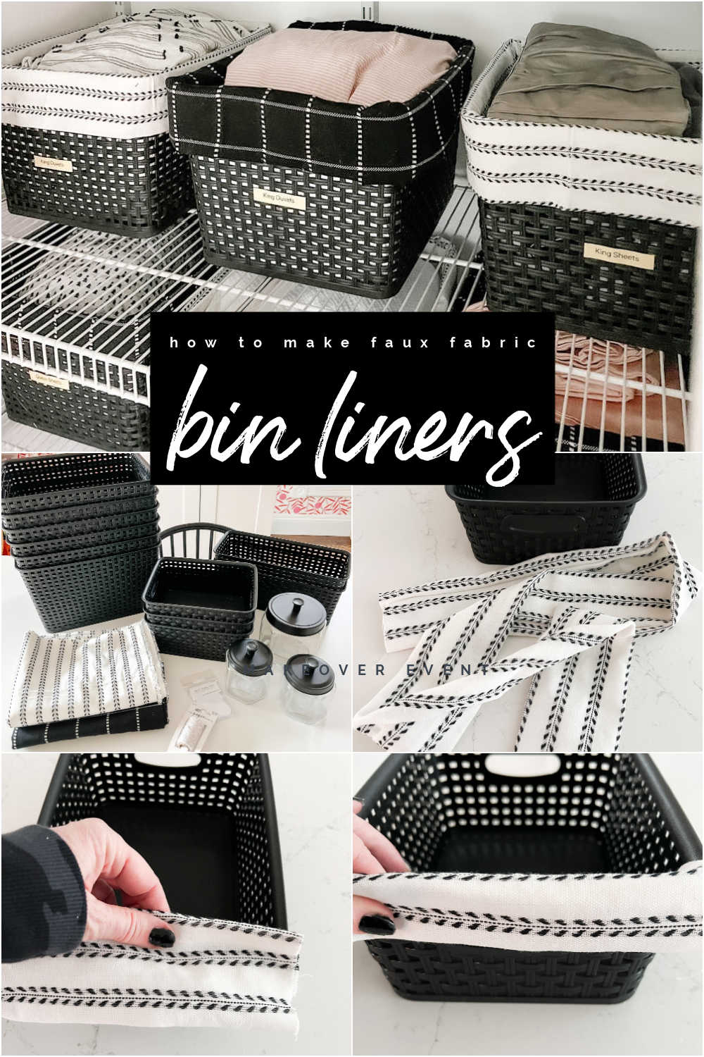 Organizing a Closet Using Bins With DIY Fabric Liners. Organize your closets and make them pretty with fabric faux bin liners. 