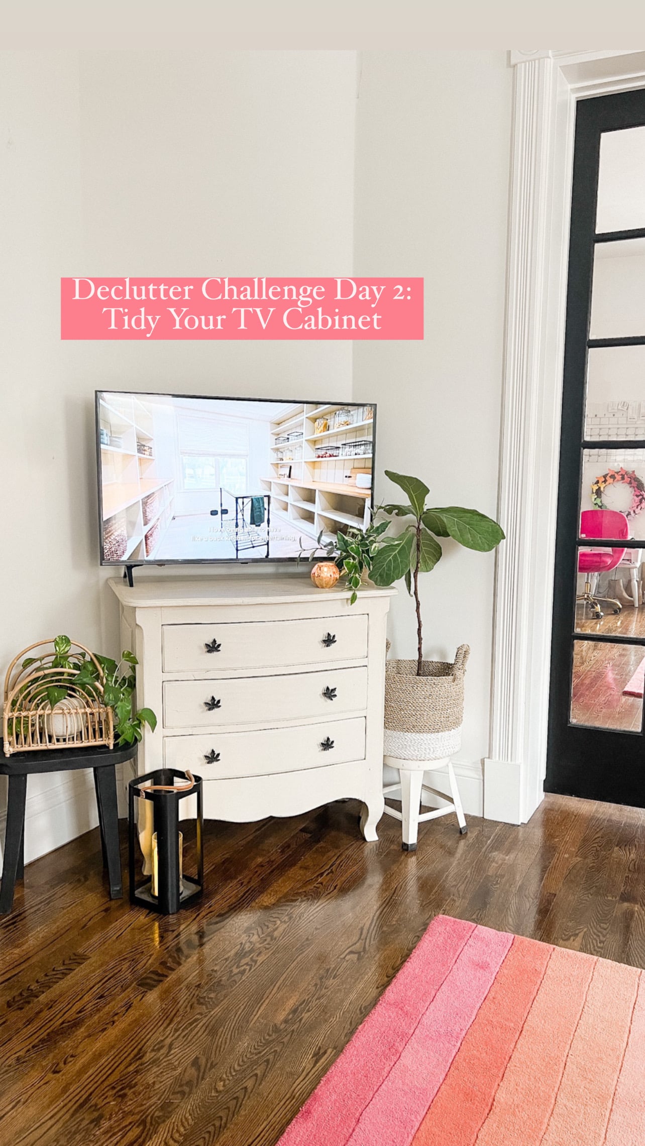Declutter Challenge - tidy tv cabinet. We cleaned out our tv/media cabinets and it felt so nice. Each day we take 1 area and clean it and by the end of January we have a tidy clean home! 