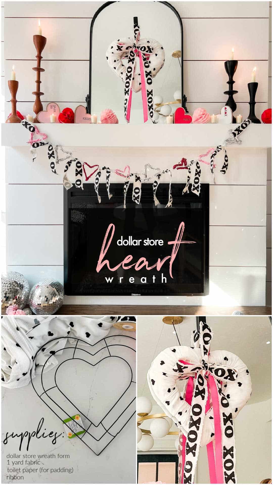 Dollar Store Valentine Heart Wreath. Grab a dollar store heart wreath form and turn it into an adorable wreath for Valentine's Day!