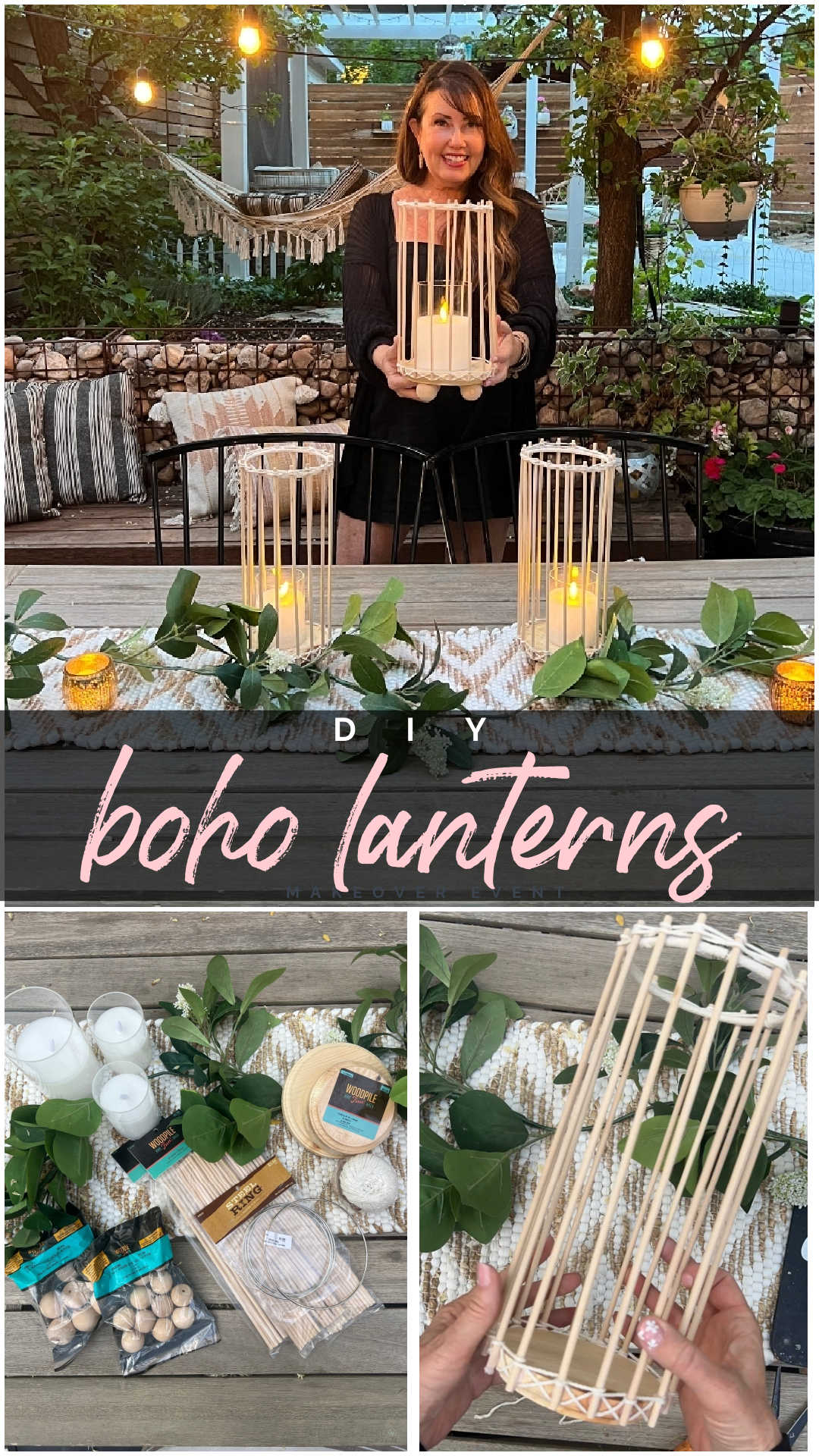 DIY Boho Wood Lanterns. Turn basic wood items and twine into beautiful boho lanterns to light up your yard and home this summer!