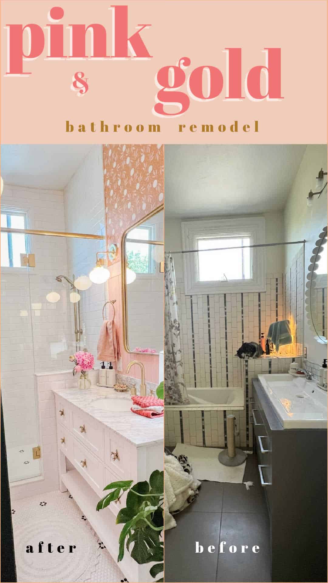 Pink and Gold Kids Bathroom Remodel. Bring a hint to your kids bathroom with these affordable and classic ideas. 