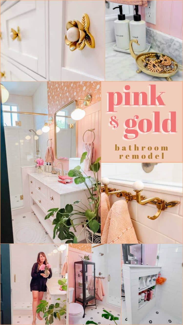 Pink and Gold Kids Bathroom Remodel luxe look on a budget!
