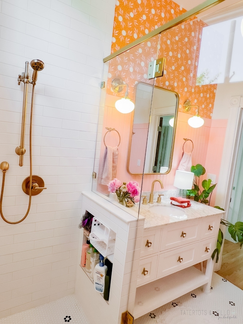 Pink and Gold Kids Bathroom Remodel. Bring a hint to your kids bathroom with these affordable and classic ideas. 