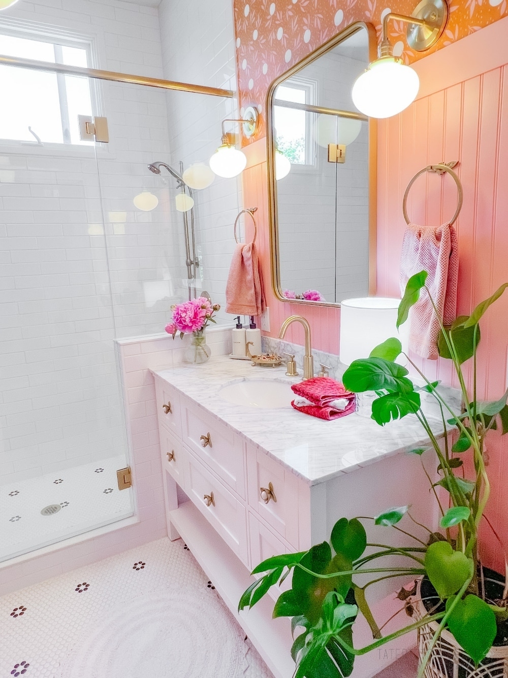 Pink and Gold Kids Bathroom Remodel. Bring a hint to your kids bathroom with these affordable and classic ideas. 