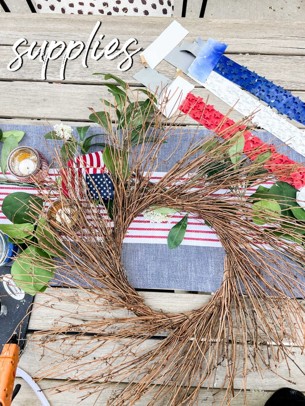 DIY Wood Bead Garland with Stars - Red-White-Blue Decor