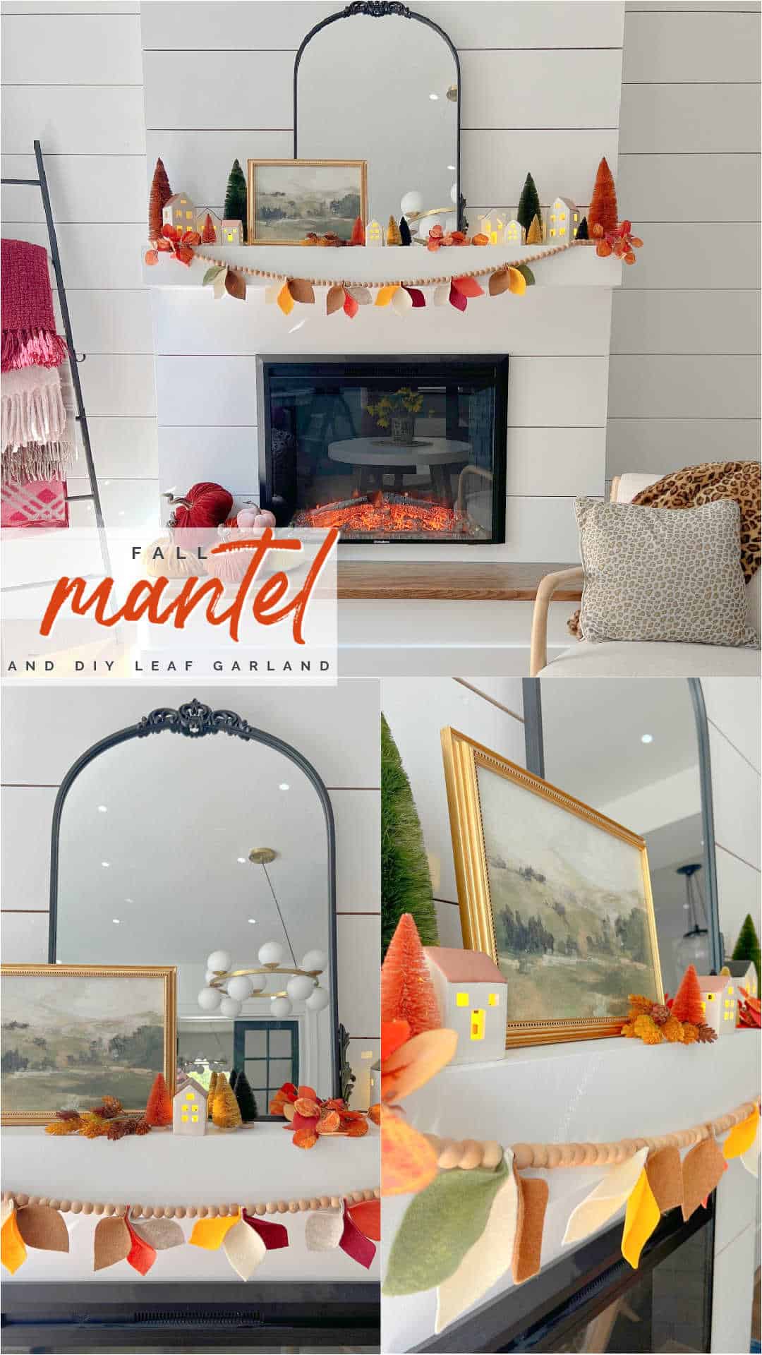 Fall Mantel and DIY Felt Leaf Garland. Get ready for fall with this cozy fall village mantel and DIY felt leaf garland!