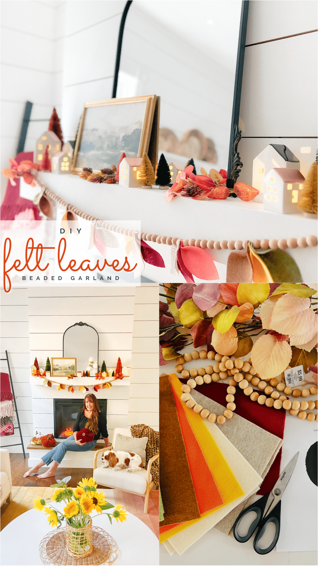 DIY Fall Felt Leaves Beaded Garland. Bring the beautiful of fall into your home with this colorful felt leaf garland!