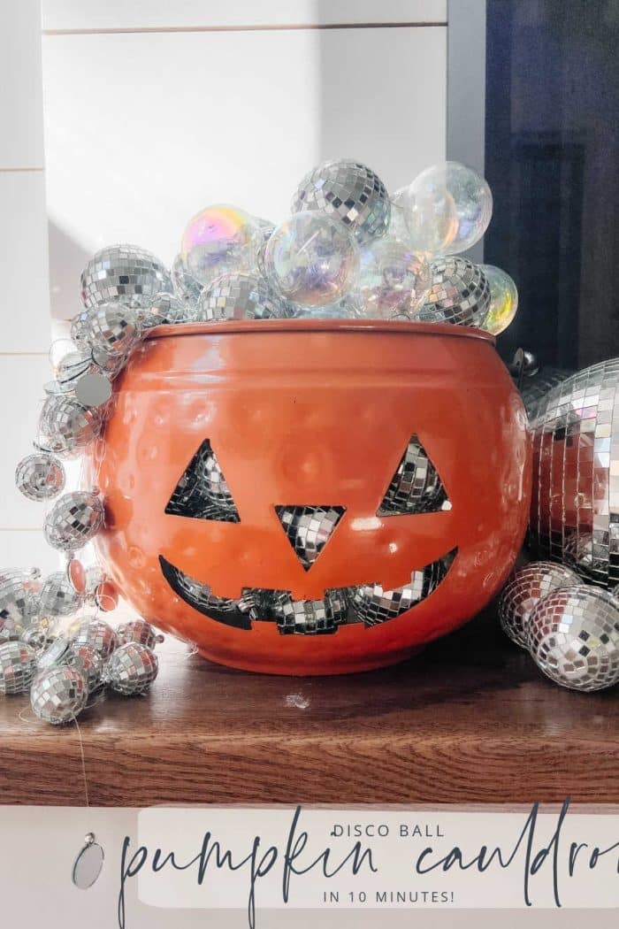 Disco Ball Lighted Halloween Pumpkin Cauldron