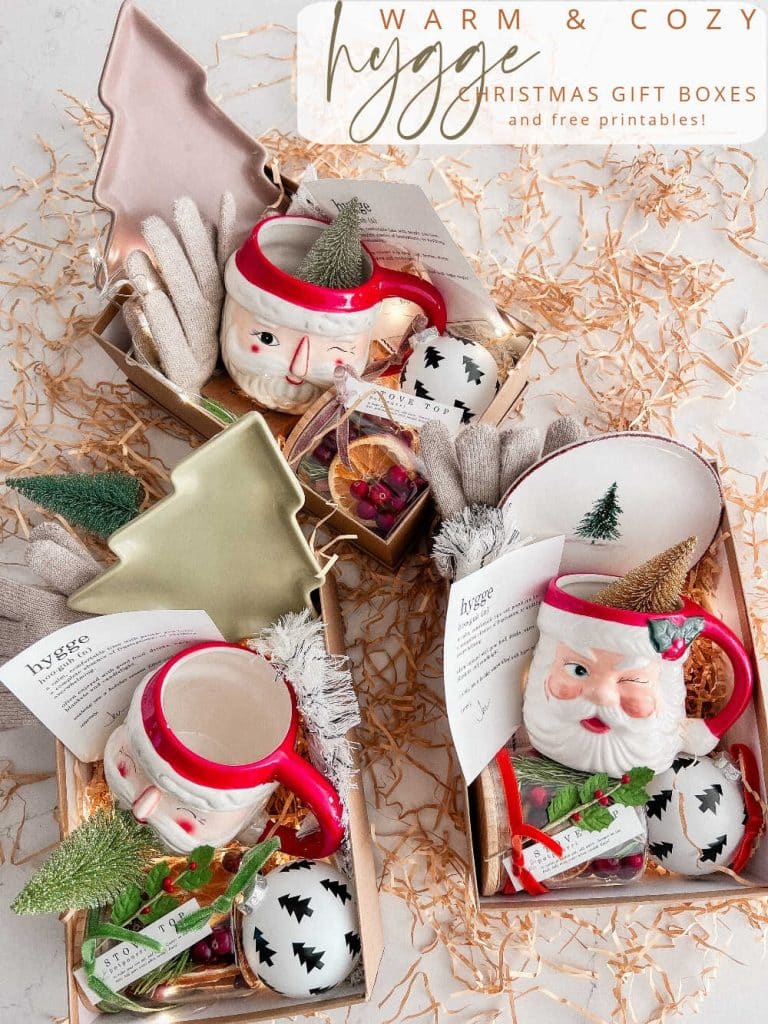 Warm and Cozy Hygge Christmas Gift Boxes. Gift your friends and neighbors with gift boxes full of warm and cozy items they can use this Christmas season! 