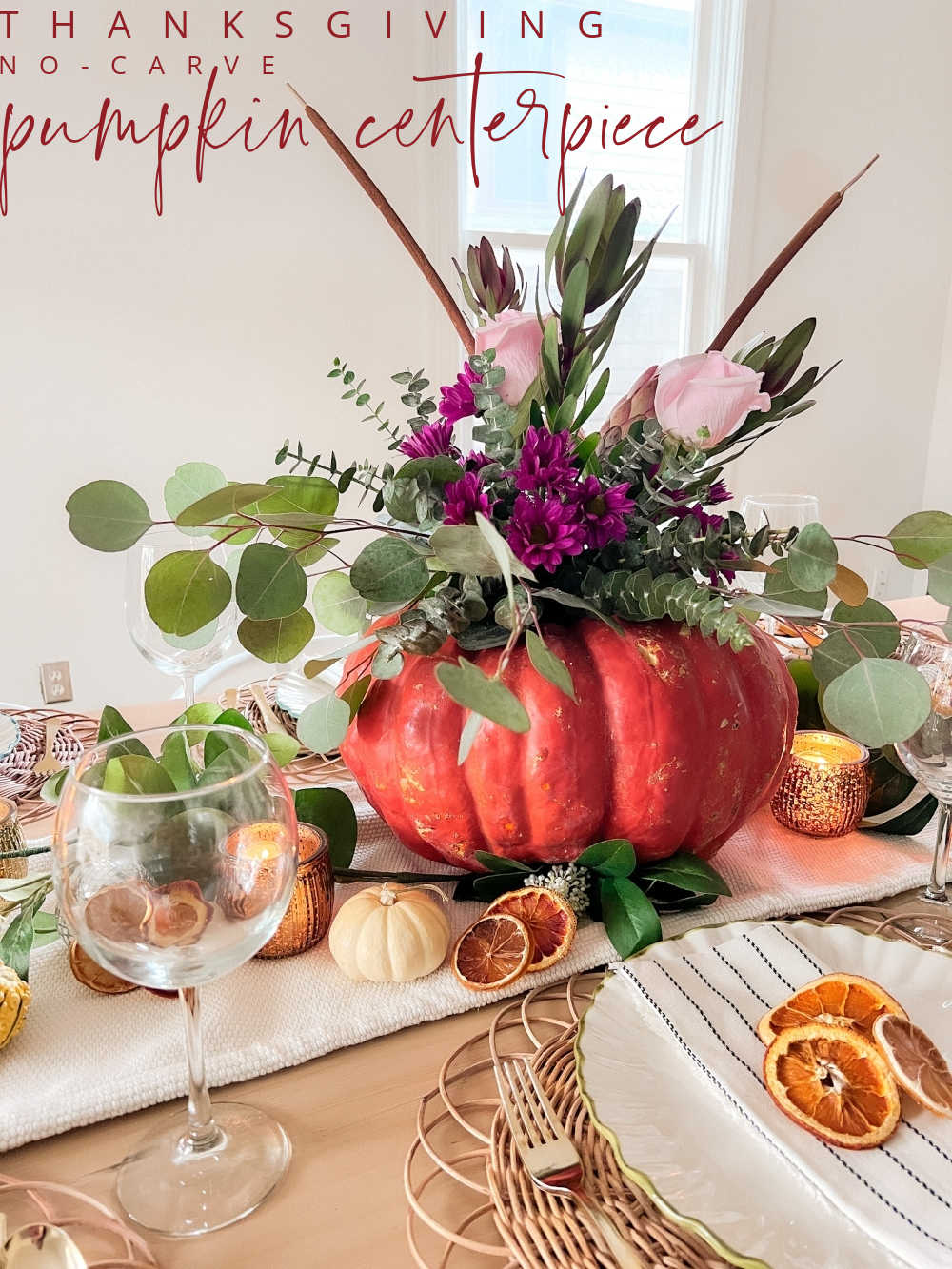 Thanksgiving Fresh Flower Pumpkin Centerpiece with No Carving.Discover the effortless elegance of a live pumpkin no-carve floral centerpiece in this quick and easy tutorial, perfect for elevating your Thanksgiving table.