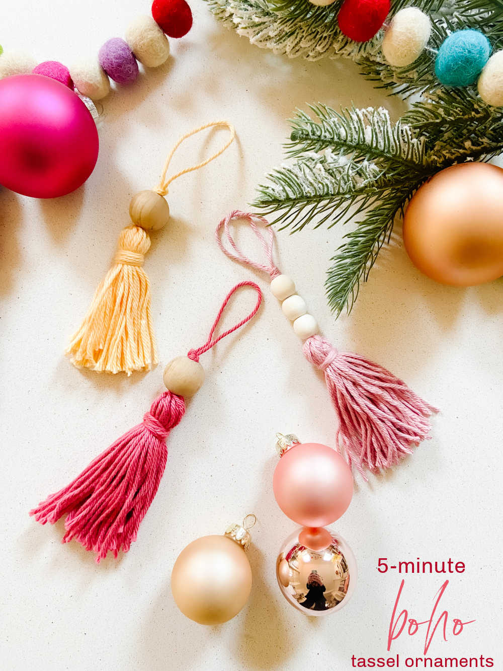Short on time? No worries! These boho tassel and wood ornaments can be whipped up in under 5 minutes. Choose your favorite colors, get creative, and enjoy the instant bohemian vibe they bring to your Christmas tree. Plus, they make fantastic gift toppers!