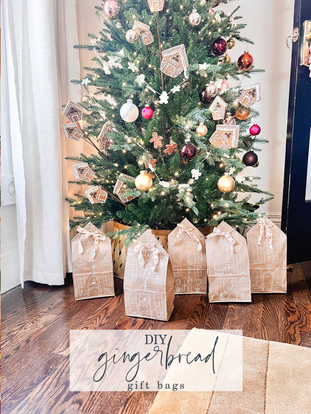 Make DIY Christmas Gingerbread Gift Bags. Transform plain paper bags into festive gingerbread house gift bags which are adorable under the tree or Christmas gatherings.