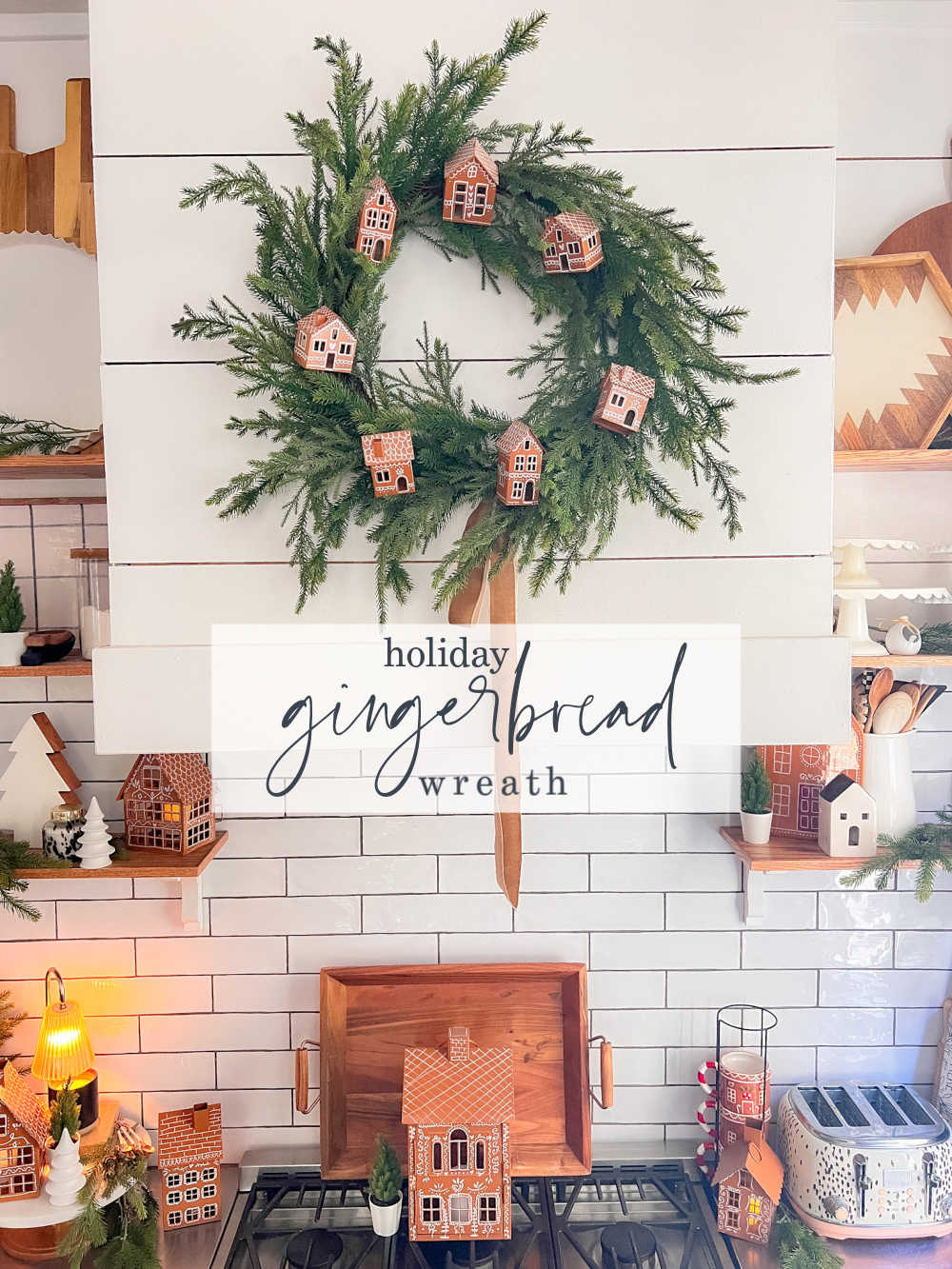 Painted Gingerbread Houses Holiday Wreath. Inspired by Pottery Barn's viral Gingerbread Village Houses, use spray paint, paint pens, and a sprinkle of creativity to create this gingerbread houses wreath.