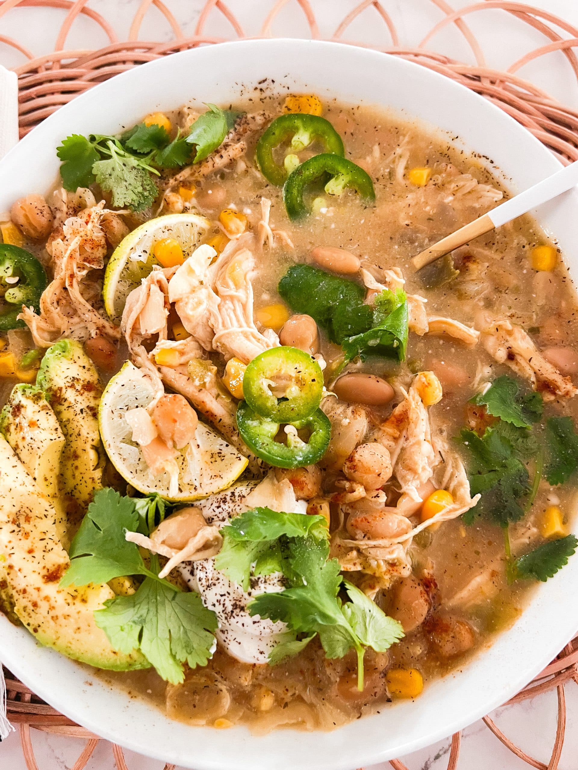 Hearty 3-Bean White Chicken Chili in the Crockpot