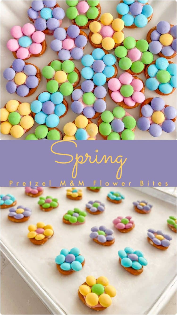 Spring Pretzel M&M Bites are only 3-ingredients, take less than 15 minutes to make and a perfect to make with kids!