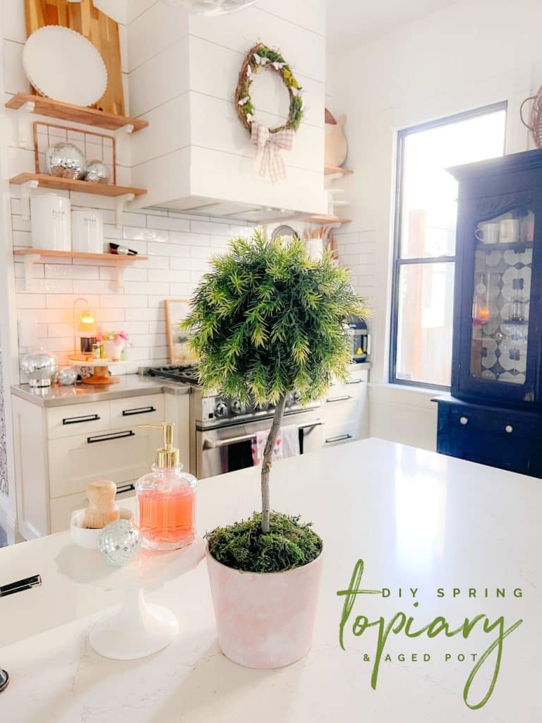 DIY Spring Topiary and Aged Pot - an easy craft for Spring!