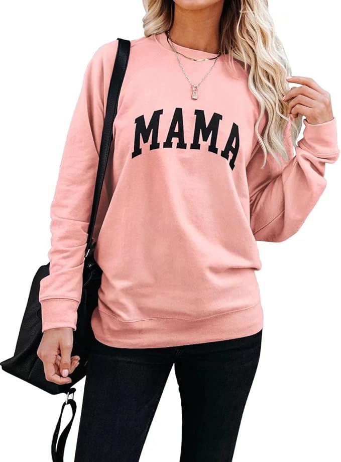 This mama long sleeve sweatshirt is made of 60% cotton, 40% polyester. Super soft and comfortable to wear. Moderate thickness, stretchy, lightweight. Perfect for weekends and running errands! 