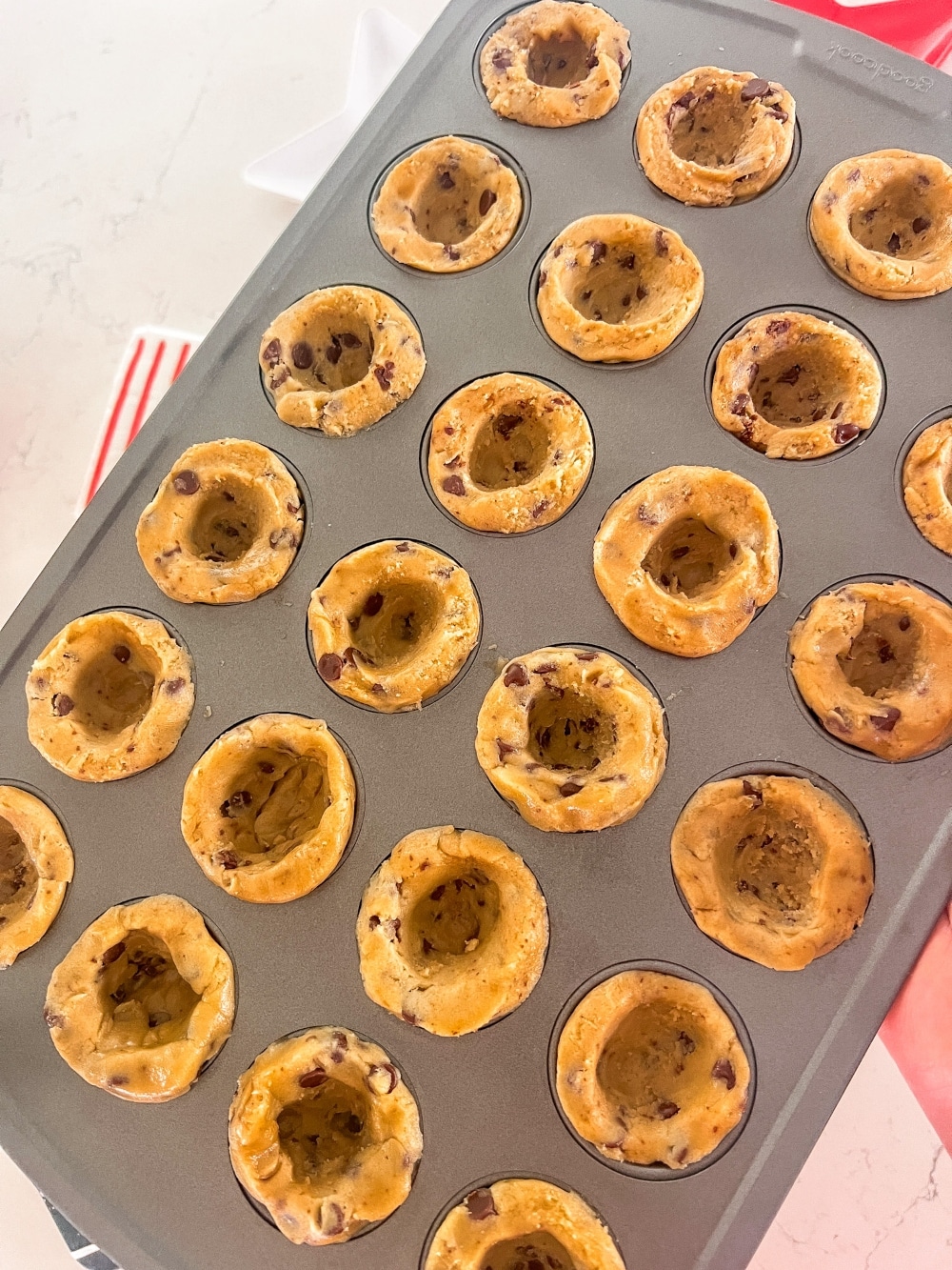 Fourth of July S'mores Cookie Cups.  A festive treat that tastes just like a classic toasted s'mores, with a delicious combination of crunchy, melty, and gooey textures.