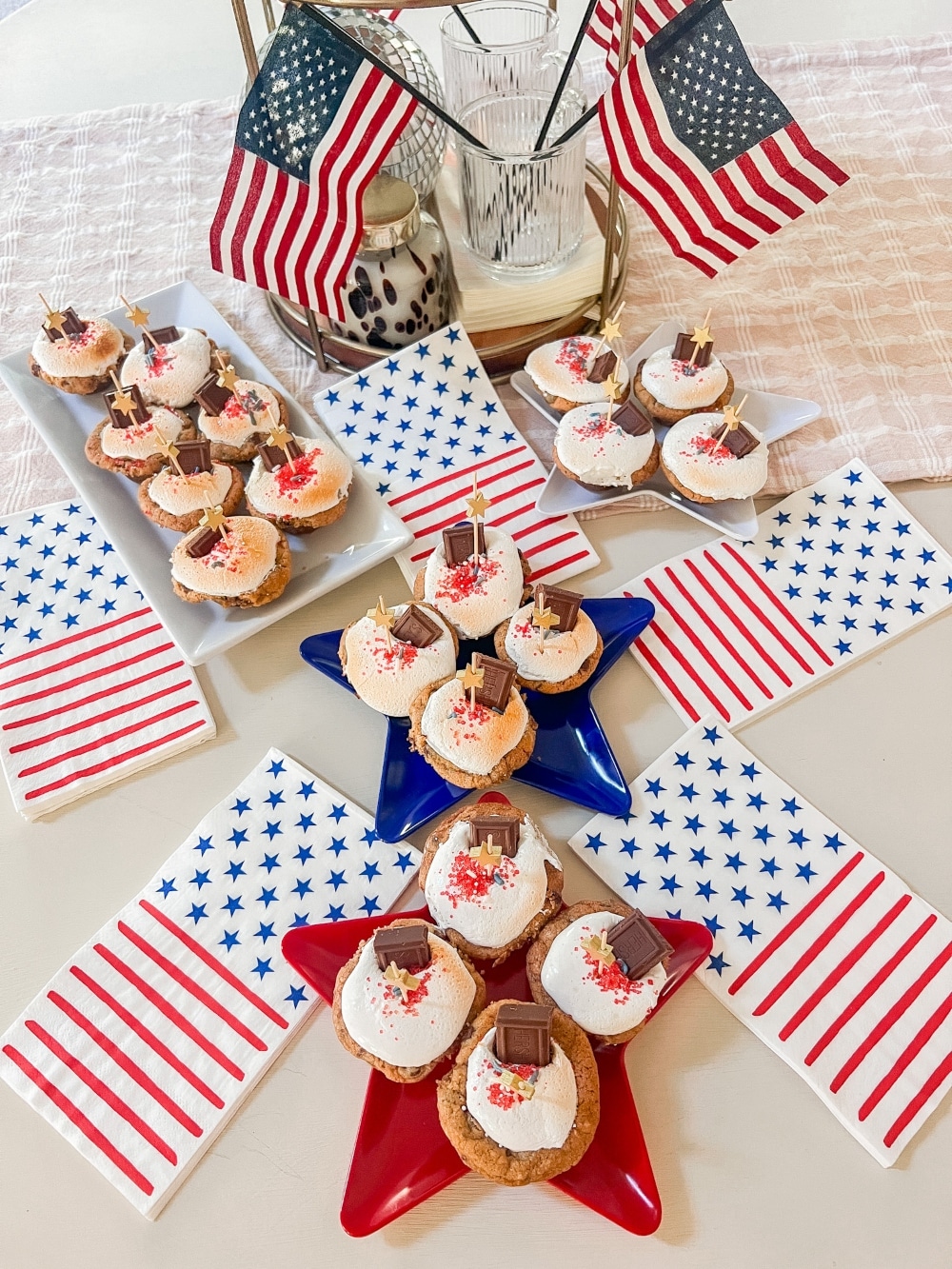 Fourth of July S'mores Cookie Cups.  A festive treat that tastes just like a classic toasted s'mores, with a delicious combination of crunchy, melty, and gooey textures.