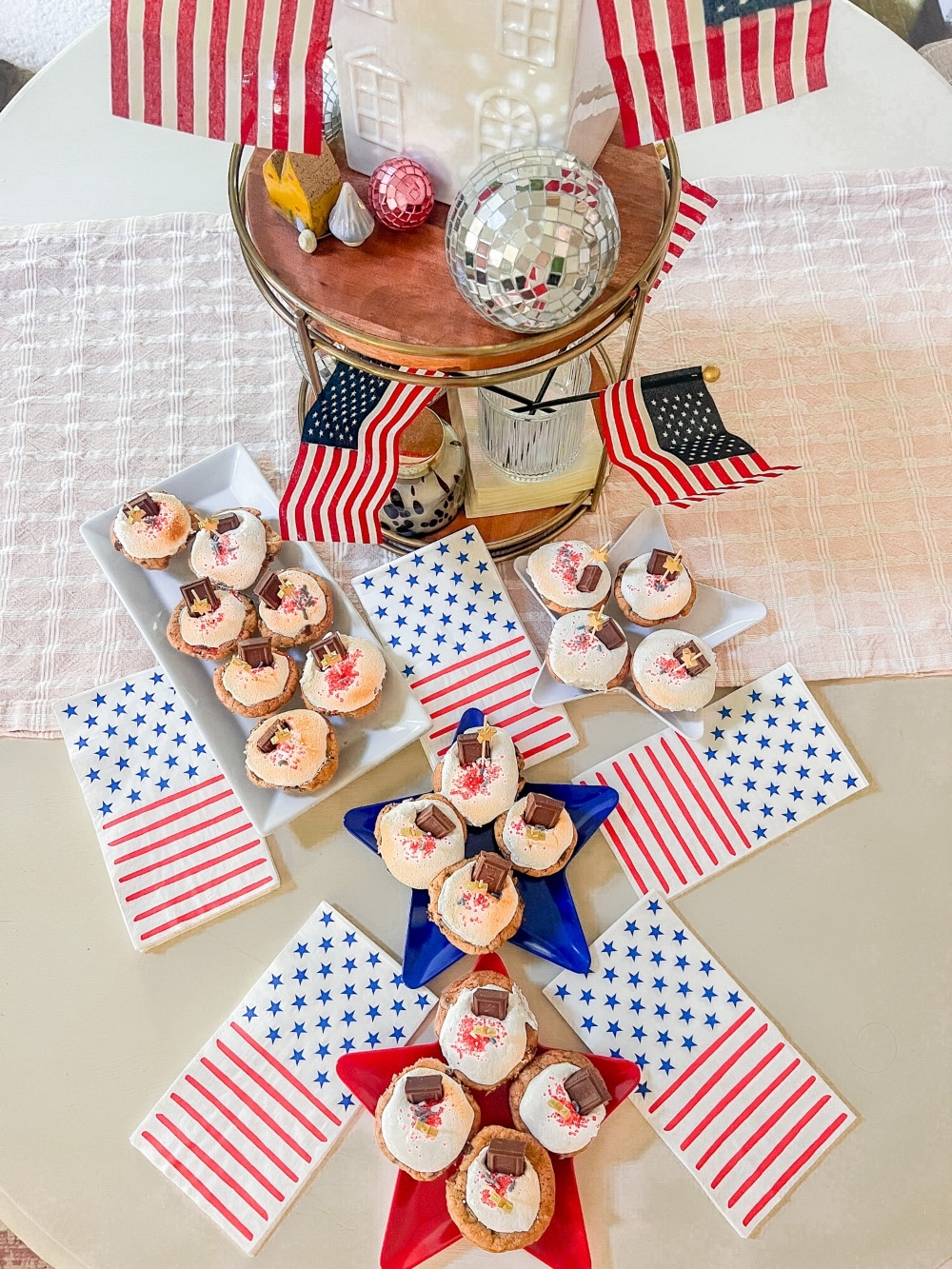 Fourth of July S'mores Cookie Cups.  A festive treat that tastes just like a classic toasted s'mores, with a delicious combination of crunchy, melty, and gooey textures.